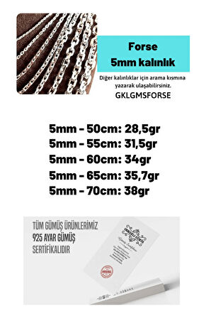 Erkek Gümüş Kolye - 5mm Forse Model 925 Ayar Erkek Gümüş Kolye Zincir Gklgmsforse