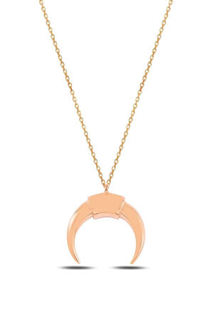 Rose Renk Hilal Model Kadın Gümüş Kolye Gklhılalm1d-ros