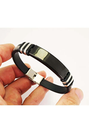 Isimli Erkek Çelik Kauçuk Bileklik Künye Siyah Model Çelik Zincirli