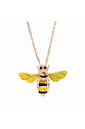 Kadın Gümüş Kolye - Arı Figürlü Rose Renk Gümüş Kolye