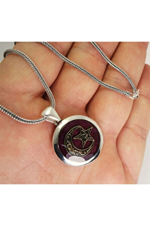 Bordo Mineli Lila Erkek Gümüş Kolye Zincir