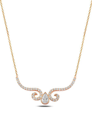 Zirkon Taşlı Rose Damla Model Kadın Gümüş Kolye Gkldmlm3del-ros