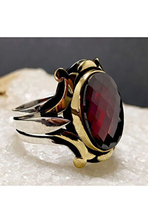 Kırmızı Zirkon Taşlı Otantik Tasarım Erkek Gümüş Yüzük