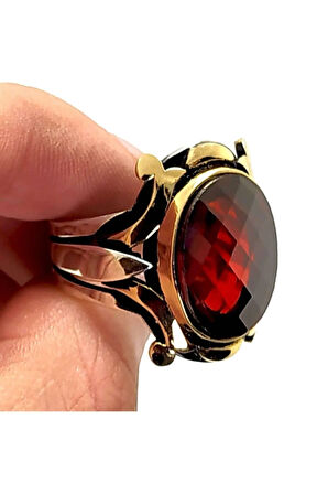 Kırmızı Zirkon Taşlı Otantik Tasarım Erkek Gümüş Yüzük