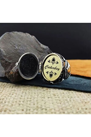 Tasarımlı Mavi Mineli Erkek Gümüş Yüzük (İçine Fotoğraf, İsim, Logo Yapılır) GYZGMSGUMSX