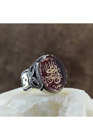 Kişiye Nasihat Olarak Ölüm Yeter Yazılı Kırmızı Mineli Gümüş Erkek Yüzük Gyzgmsdgumu