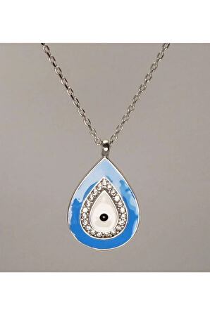 Mavi Nazar Boncuklu Damla Modeli Kadın Gümüş Kolye