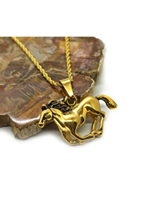 Kadın At Figür Çelik Burma Zincirli Kolye Cklatlfıgur-alt