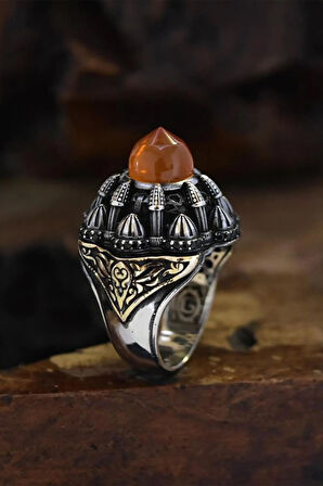 Islam Usta Tasarımı Turuncu Kubbe Model Gümüş Erkek Yüzük Gyzıslmstm8-gms