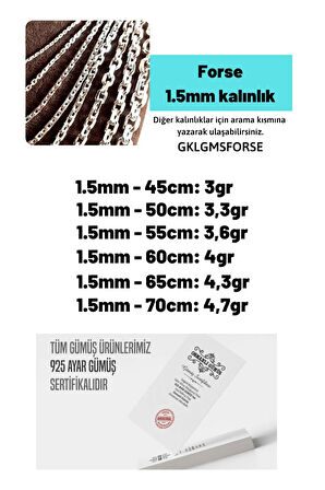 Erkek Gümüş Kolye - 1.5mm Forse Model 925 Ayar Erkek Gümüş Kolye Zincir Gklgmsforse