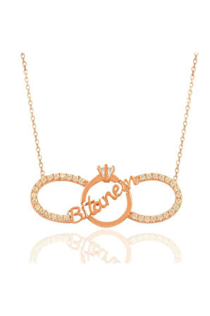 Bitanem Yazılı Sonsuzluk Ve Tektaşlı Kadın Gümüş Kolye