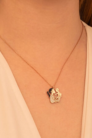 Anne Bebek Rose Renk Kadın Gümüş Kolye