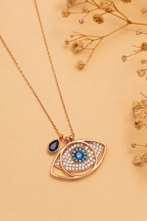 Safir Taşlı Rose Göz Model Gümüş Kadın Kolye Gklgozmodl9-ros