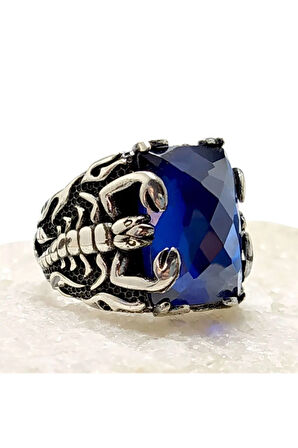 Mavi Zirkon Taşlı Akrep Figürlü Gümüş Erkek Yüzük