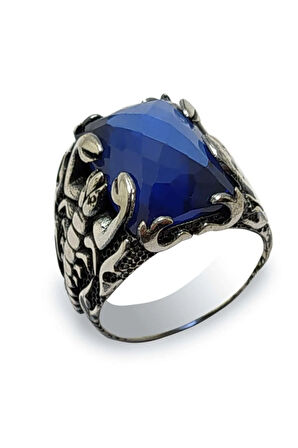 Mavi Zirkon Taşlı Akrep Figürlü Gümüş Erkek Yüzük