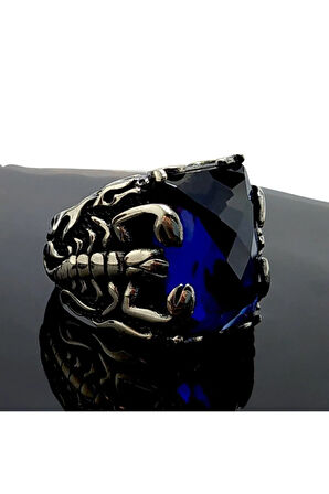 Mavi Zirkon Taşlı Akrep Figürlü Gümüş Erkek Yüzük