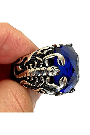 Mavi Zirkon Taşlı Akrep Figürlü Gümüş Erkek Yüzük