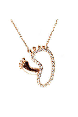 Ayak Izi Rose Renk Kadın Gümüş Kolye