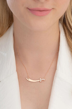 Zirkon Taşlı Rose Renk Zülfikar Kadın Gümüş Kolye Gklzlfkrm1d-ros