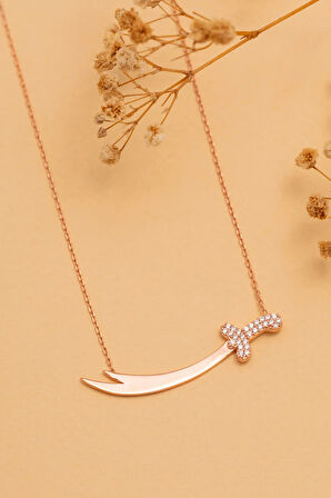 Zirkon Taşlı Rose Renk Zülfikar Kadın Gümüş Kolye Gklzlfkrm1d-ros