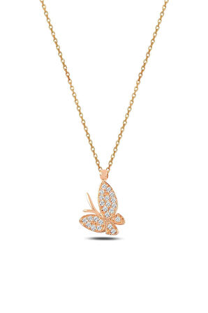 Kadın Rose Zirkon Taşlı Kelebek Model Gümüş Kolye Gklklbkmdl1-ros
