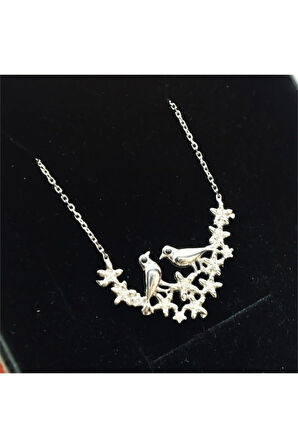 Gümüş Yuvada Kuşlar Kadın Kolye