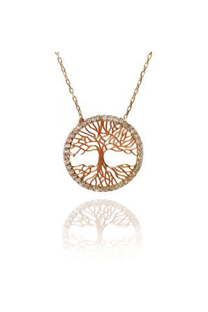 Taşlı Hayat Ağacı Kadın Gümüş Kolye Zincir Gklhaytagac