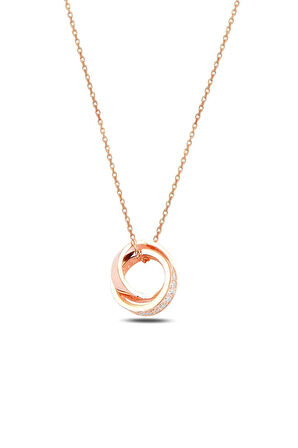 Zirkon Taşlı Rose Renk Çift Yüzük Model Kadın Gümüş Kolye Gklcftyzkm1-ros