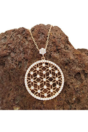 Zirkon Taşlı Rose Renk Yaşam Çiçeği Kadın Gümüş Kolye