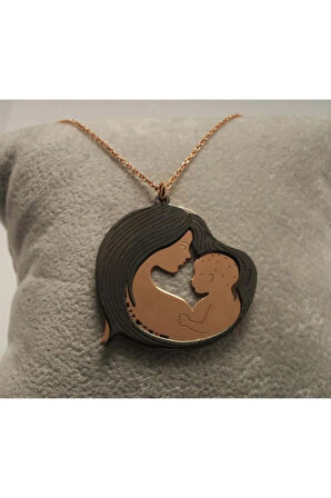 Anneler Günü Hediyesi Annem Yazılı Gümüş Anne Çocuk Kolyesi