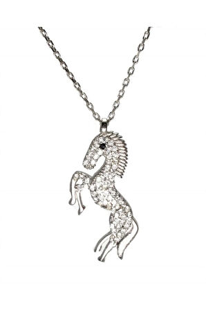 At Figürlü Gümüş Kadın Kolye