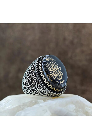 Kişiye Nasihat Olarak Ölüm Yeter Yazılı Siyah Mineli Gümüş Erkek Yüzük Gyzgmszgumu