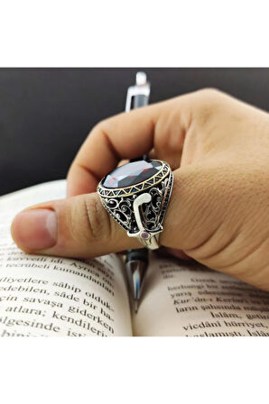 Faset Kesim Zirkon Taşlı Gümüş Erkek Yüzük Gyzgmsgumsr