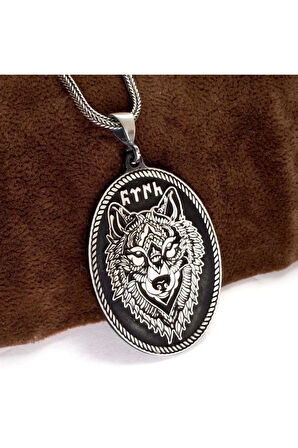 Türk Yazılı Bozkurt Erkek Gümüş Kolye Zincir