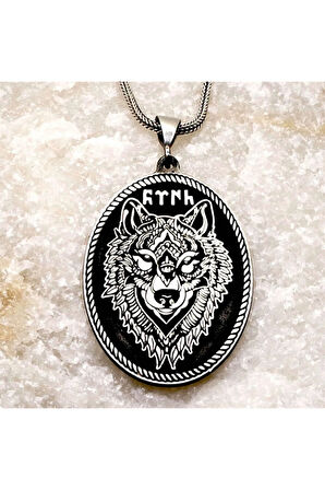 Türk Yazılı Bozkurt Erkek Gümüş Kolye Zincir