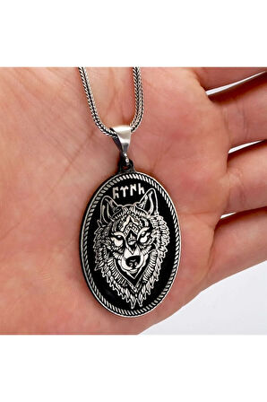 Türk Yazılı Bozkurt Erkek Gümüş Kolye Zincir