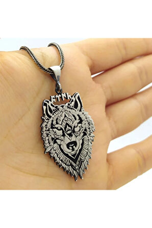 Bozkurt Göktürkçe Türk Yazılı Erkek Gümüş Kolye Zincir