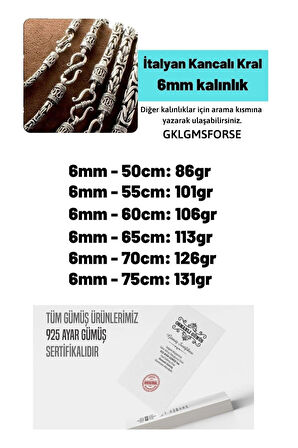 6mm Italyan Kancalı Kral Model 925 Ayar Gümüş Erkek Kolye Zincir 240079804