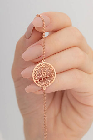 Rose Lotus Çiçeği Model Kadın Gümüş Bileklik Gblltsccgm1-ros