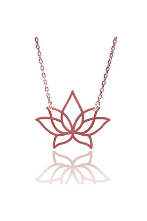 Lotus Çiçeği Rose Renk Bayan Gümüş Kolye