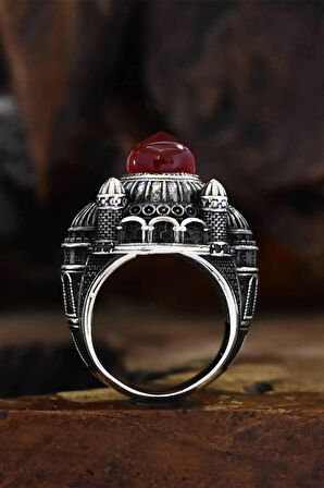 Islam Usta Tasarımı Kızıl Kubbe Model Gümüş Erkek Yüzük Gyzıslmstm4-gms