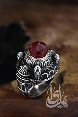 Islam Usta Tasarımı Kızıl Kubbe Model Gümüş Erkek Yüzük Gyzıslmstm4-gms
