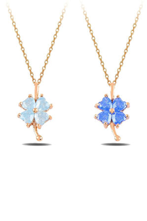 Taşlı Yonca Kadın Gümüş Kolye Gklyncmodel-ros Beyaz