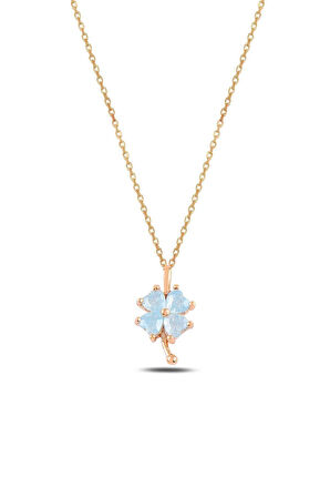 Taşlı Yonca Kadın Gümüş Kolye Gklyncmodel-ros Beyaz