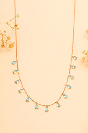 Kadın Gümüş Kolye - Aquamarin Damla Model Taşlı Rose Kadın Gümüş Kolye Gkltsklym4d-ros