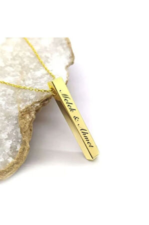 Kadın Gümüş Kolye - Isim Yazılabilir Altın Kaplama Blok Model Gümüş Kolye