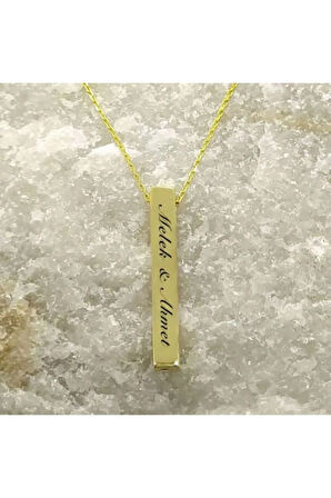 Kadın Gümüş Kolye - Isim Yazılabilir Altın Kaplama Blok Model Gümüş Kolye