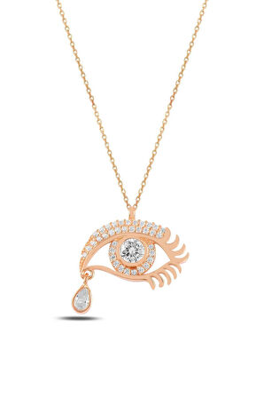 Zirkon Taşlı Rose Göz Model Kadın Gümüş Kolye Gklgozmodl5-ros