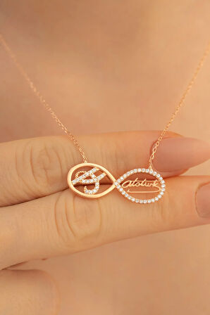 Kadın Gümüş Kolye - Kadın Atatürk Imzalı Sonsuzluk Kolyesi Rose Renk