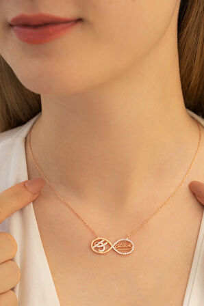 Kadın Gümüş Kolye - Kadın Atatürk Imzalı Sonsuzluk Kolyesi Rose Renk